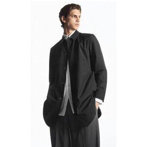 COS Men’s Lyocell Cotton Long Coat Jacket Size 36 Black Minimalist Lightweight